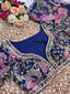 Blue Floral Embellished Saree