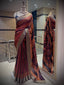 Charcoal & Madder Red Tussar Silk Saree