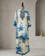 Straight kurta with floral prints and checkered side panels.
