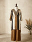 Bronze Black Cream Color-Block V-Neck Kurta Set with Wide-Leg Trousers