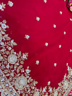 Surkh Red Embellished Saree