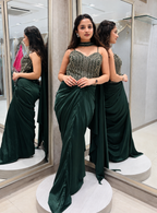 Emerald Green Embellished Drape Set