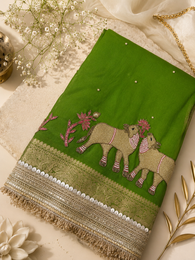 Pichwai Hand Embellished Saree Hover Image