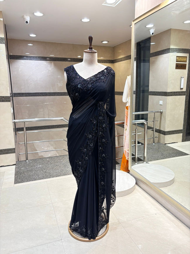 Midnight Elegance Black Saree Hover Image