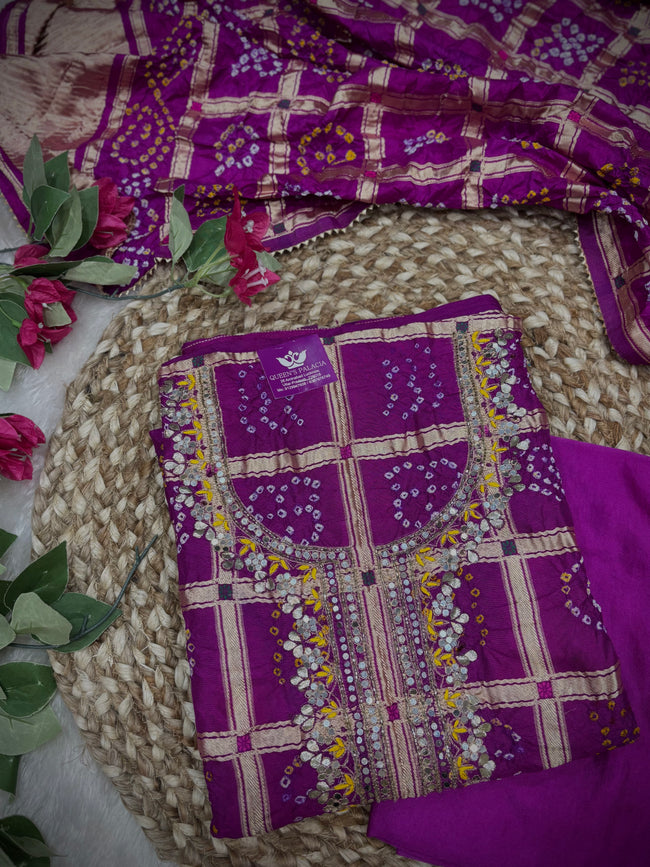 Gulnaar Bandhani Unstitched Suit Set Hover Image