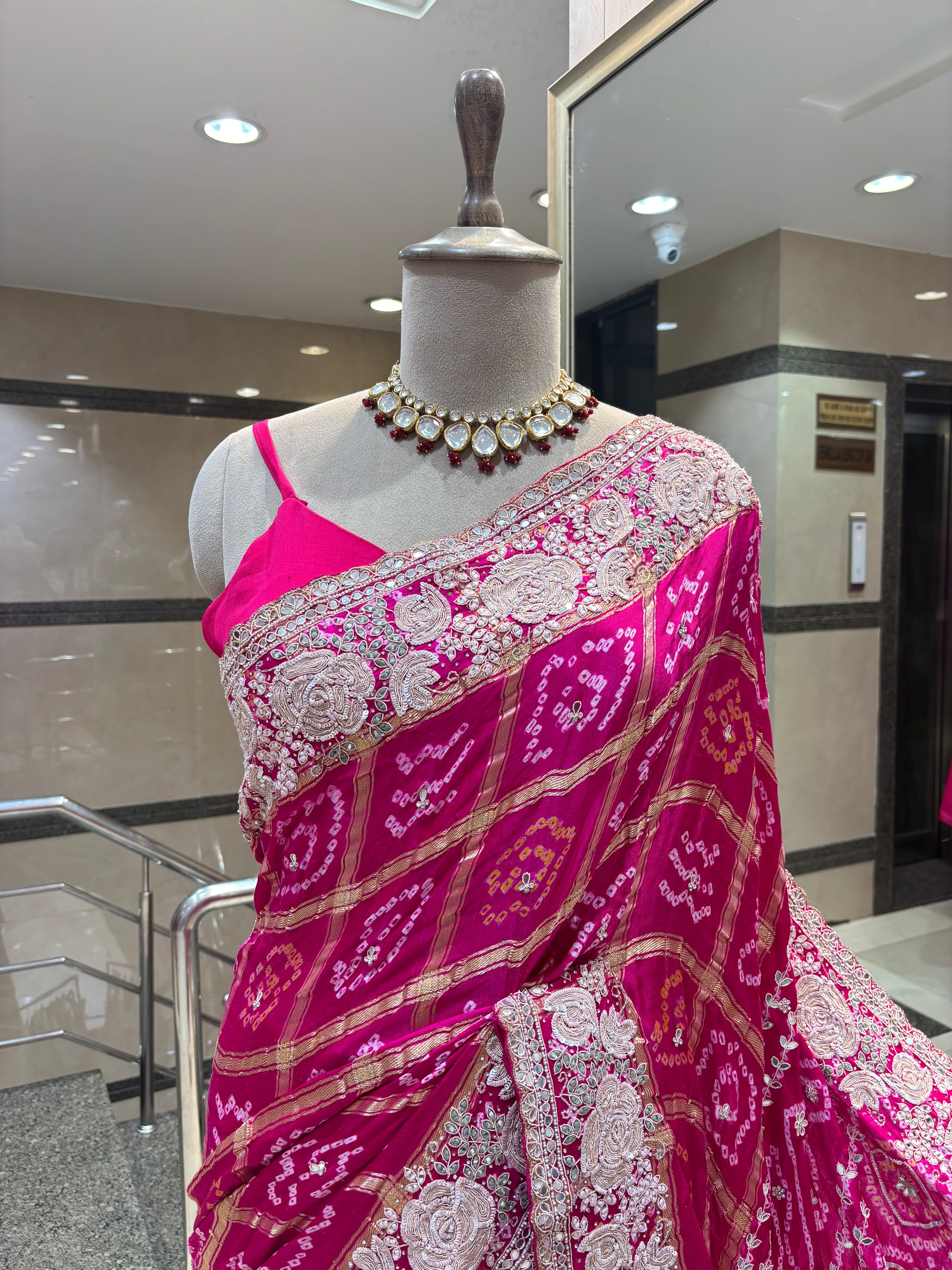 Rani Pink Bandhani & Gota Patti Saree