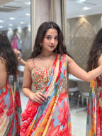 Multicolour Floral Pre Draped Saree