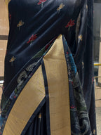 Midnight Kantha and Madhubani Print Saree
