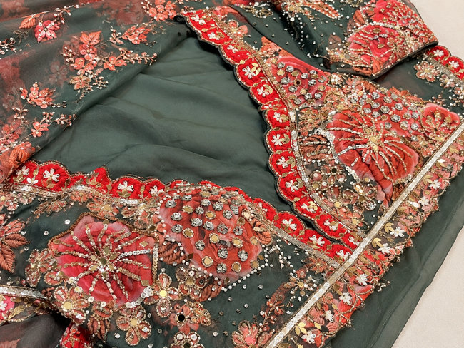 Deep Floral Embellished Saree Hover Image