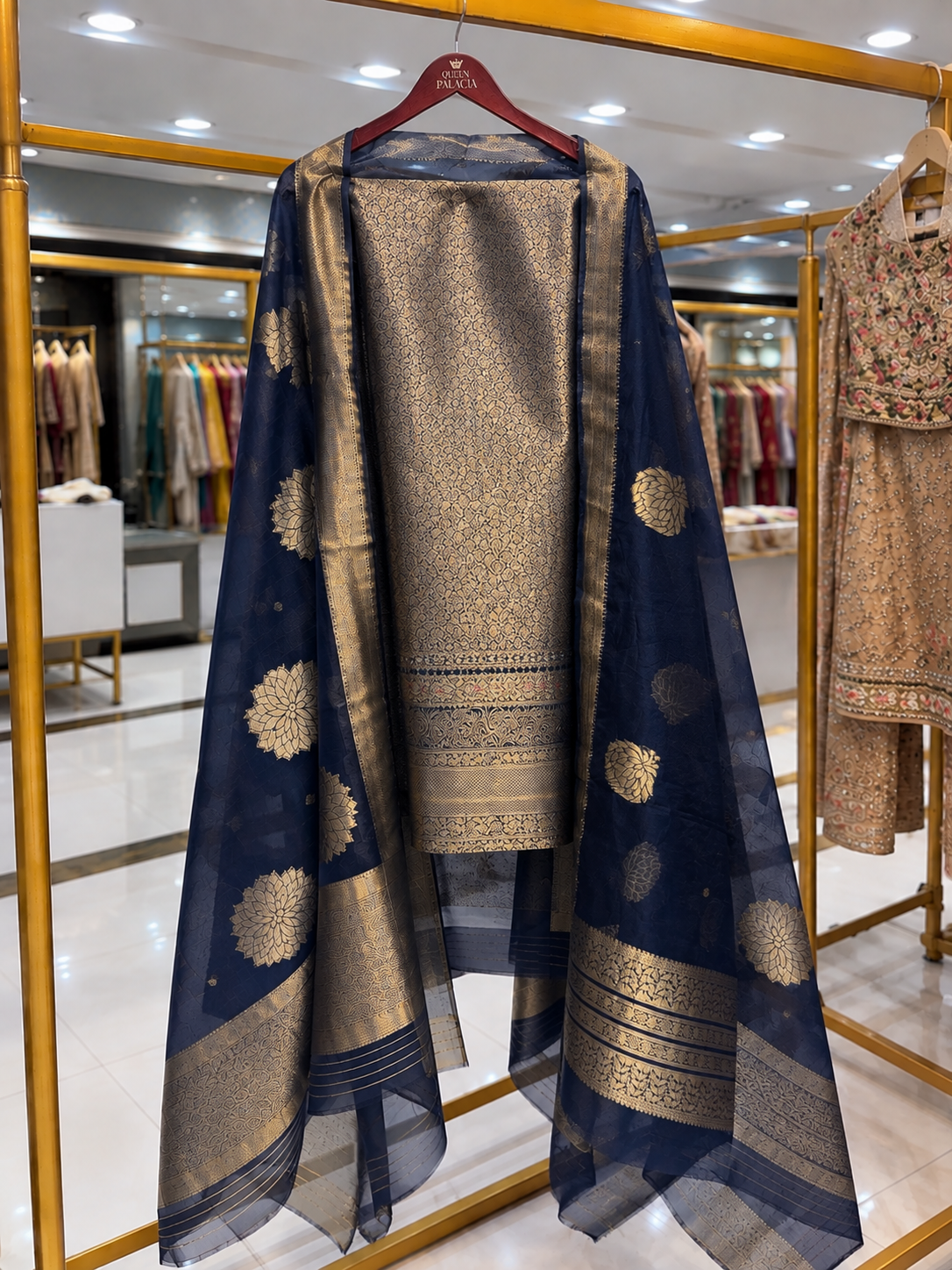 Midnight Navy Zari Unstitched Suit