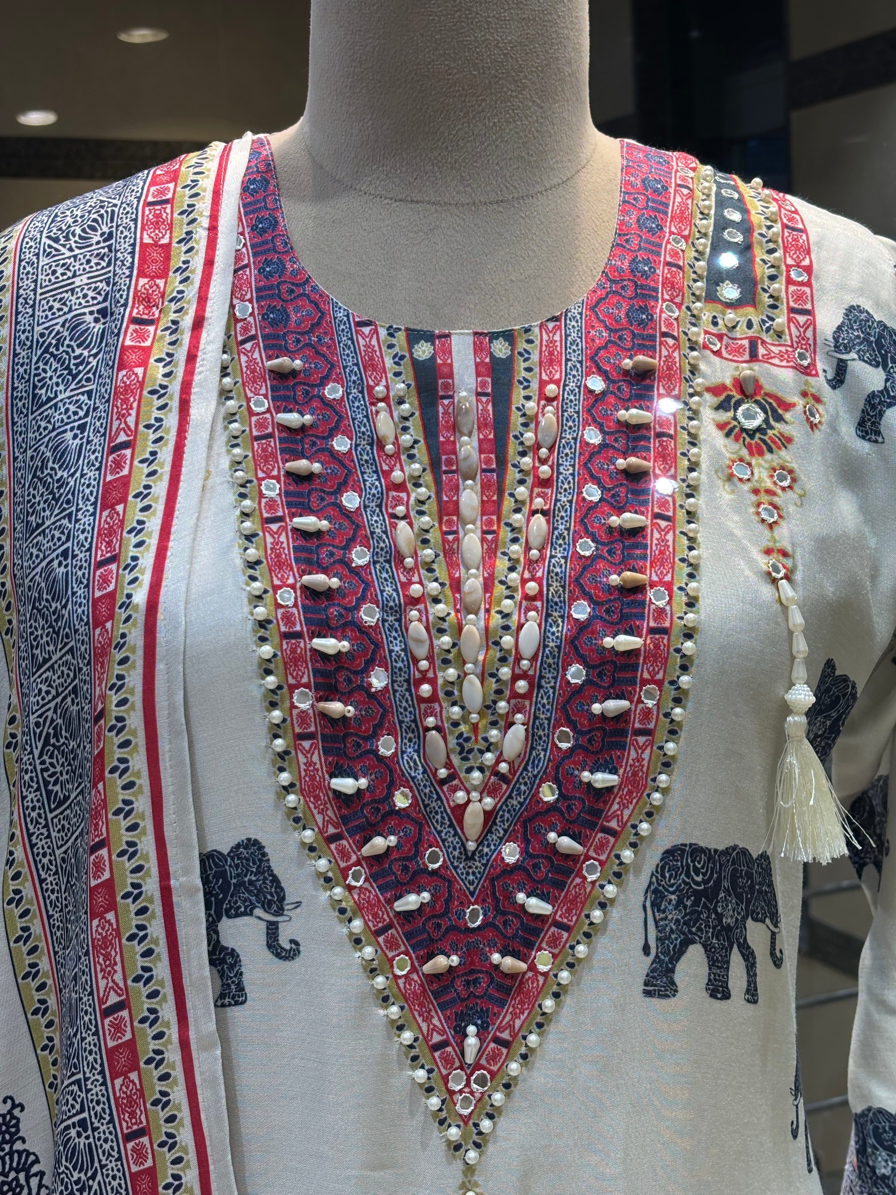 Regal Elephant Print Kurta Set