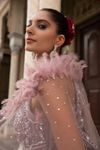 Onion Mauve Feather-Trim Gown