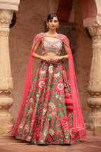 Emerald & Ruby Cape-Style Lehenga Set