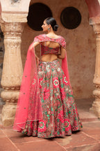 Emerald & Ruby Cape-Style Lehenga Set