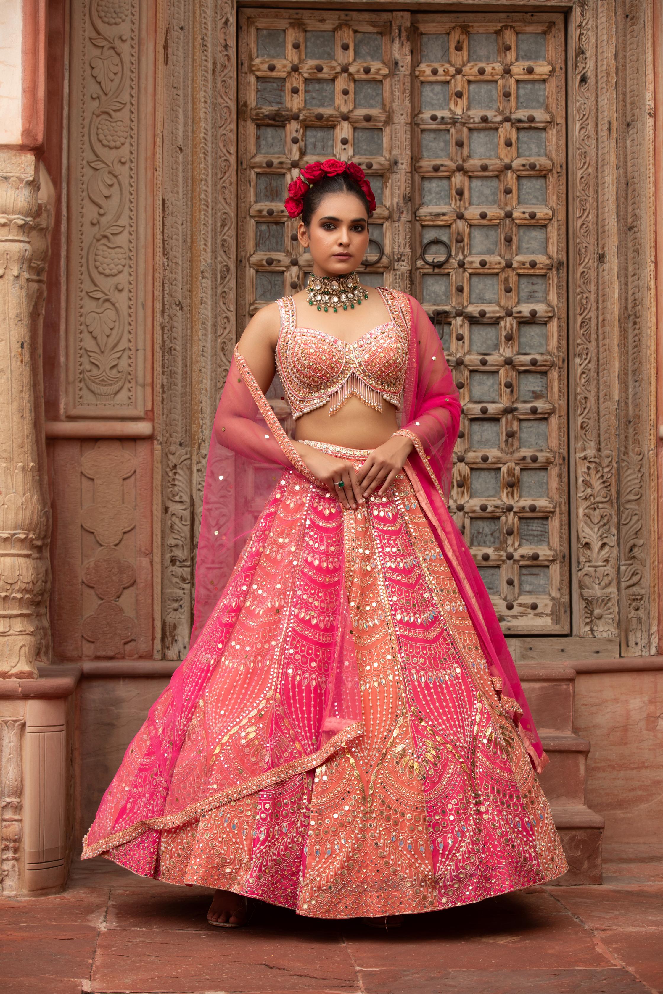 Ombre Mirror-Work Lehenga Set