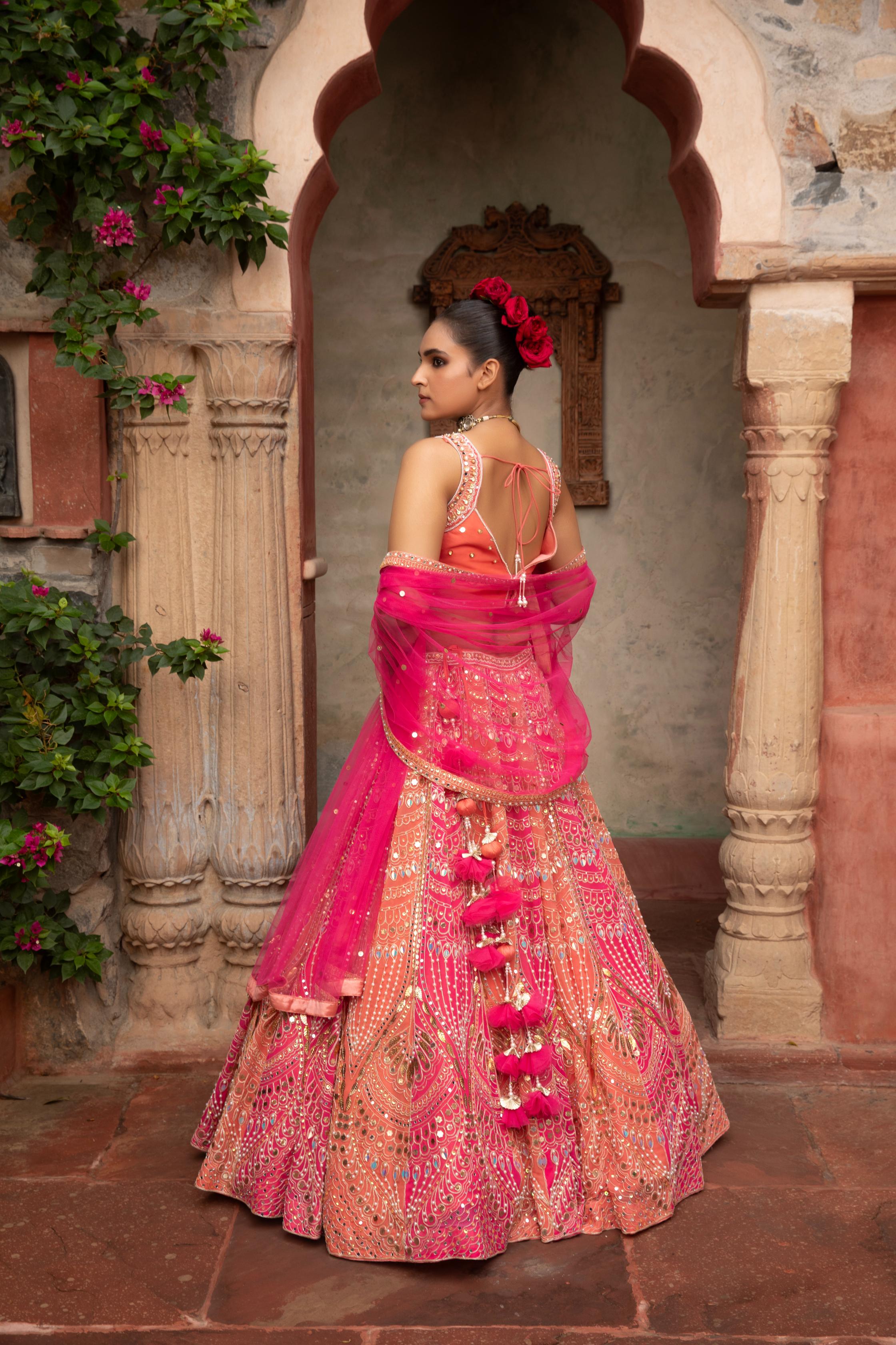Ombre Mirror-Work Lehenga Set
