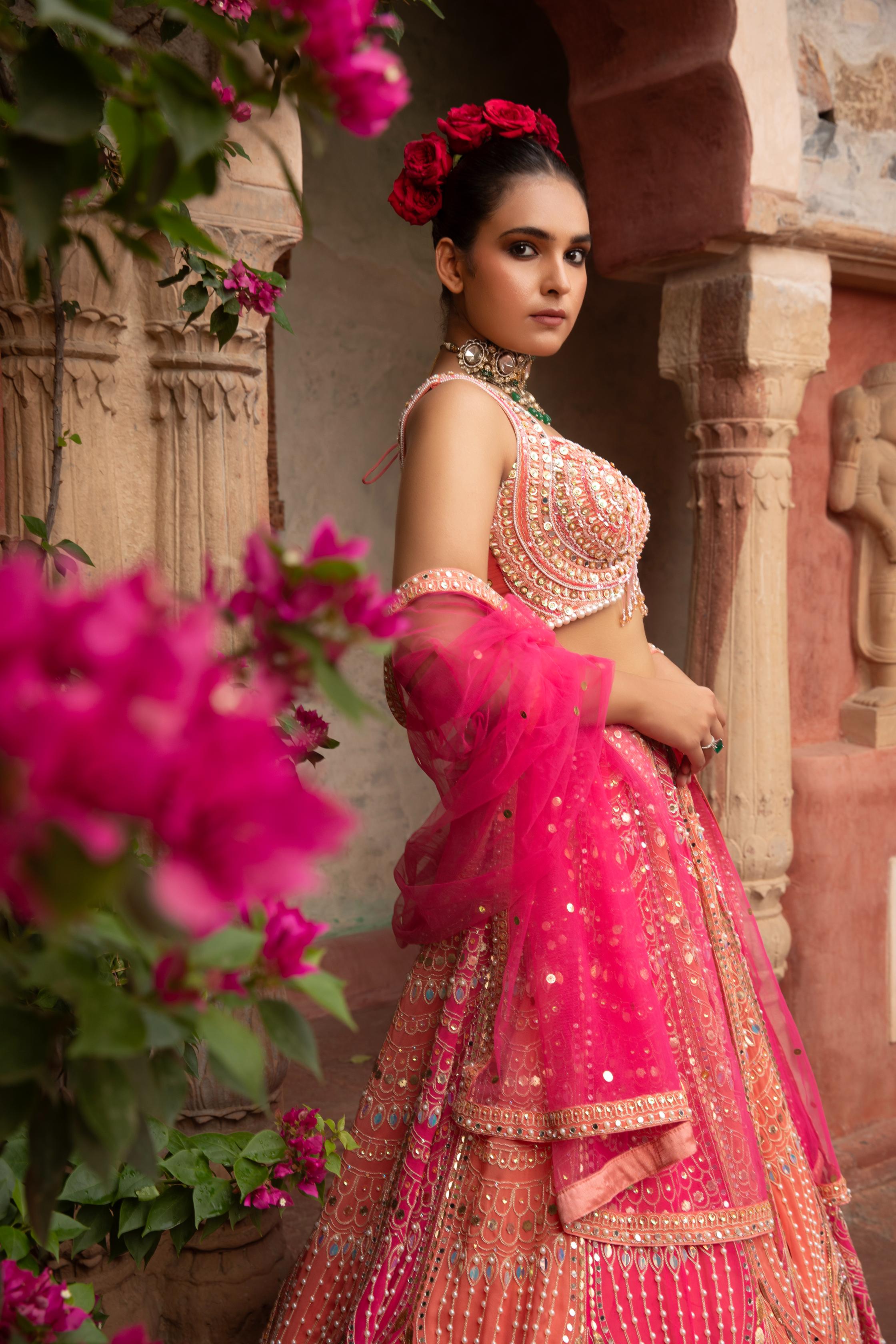 Ombre Mirror-Work Lehenga Set