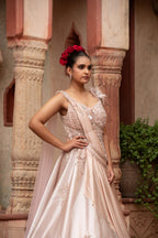 Pre-Draped Saree Gown with Feather Detail