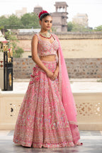 Pink Garden Mirror-Work Lehenga Set