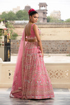 Pink Garden Mirror-Work Lehenga Set