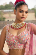 Pink Garden Mirror-Work Lehenga Set