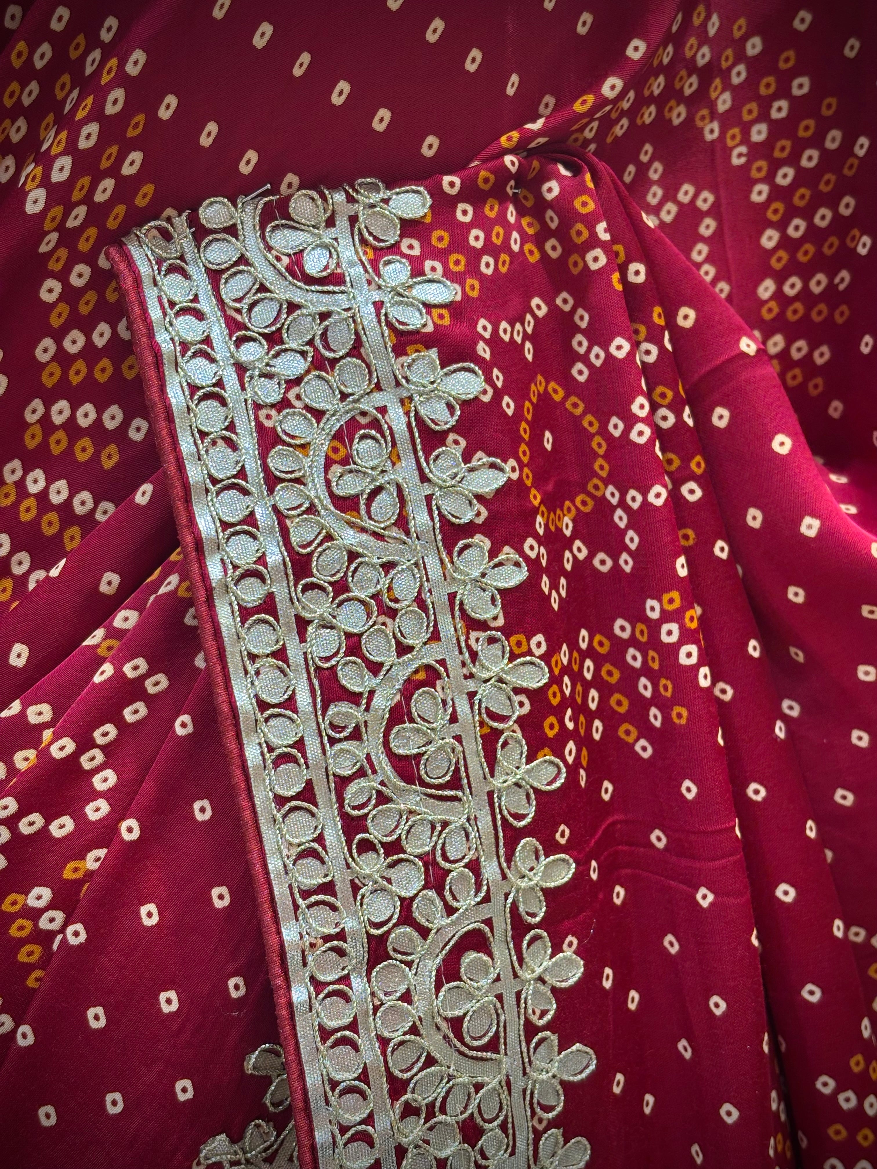 Handcrafted Bandhani Saree with Gota Patti