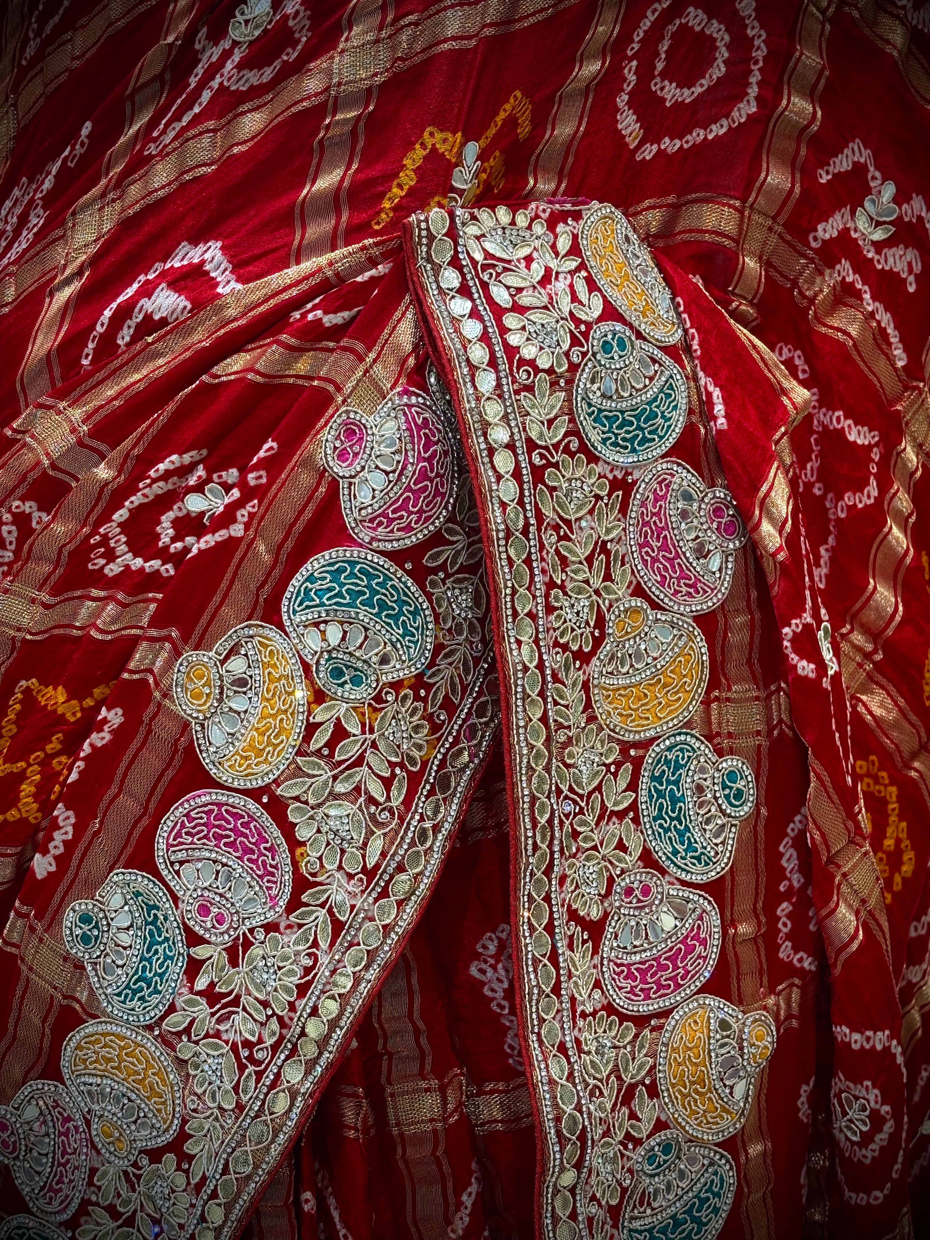 Royal Scarlet Silk Bandhani Saree