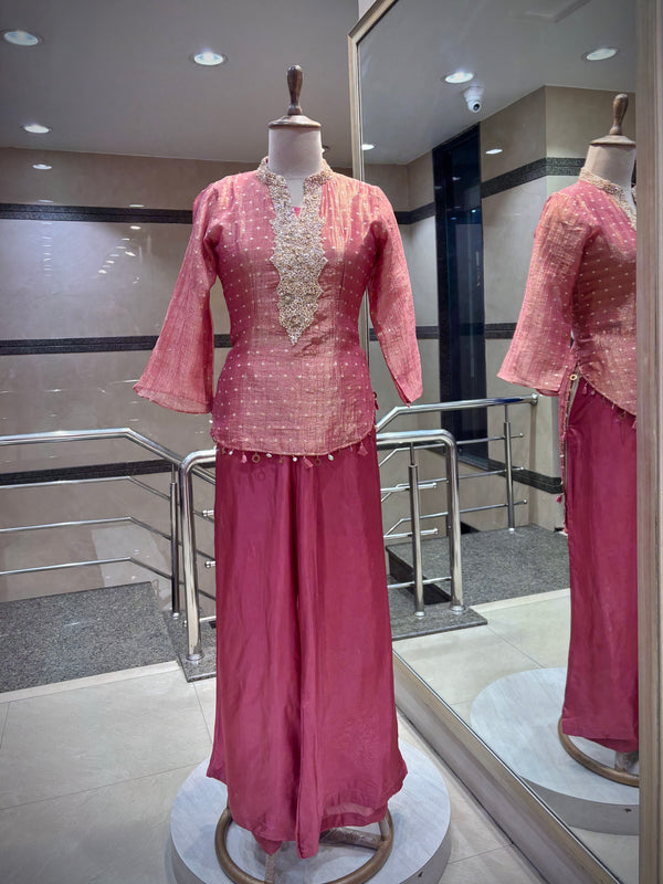 Roses pink High Low Kurta Set