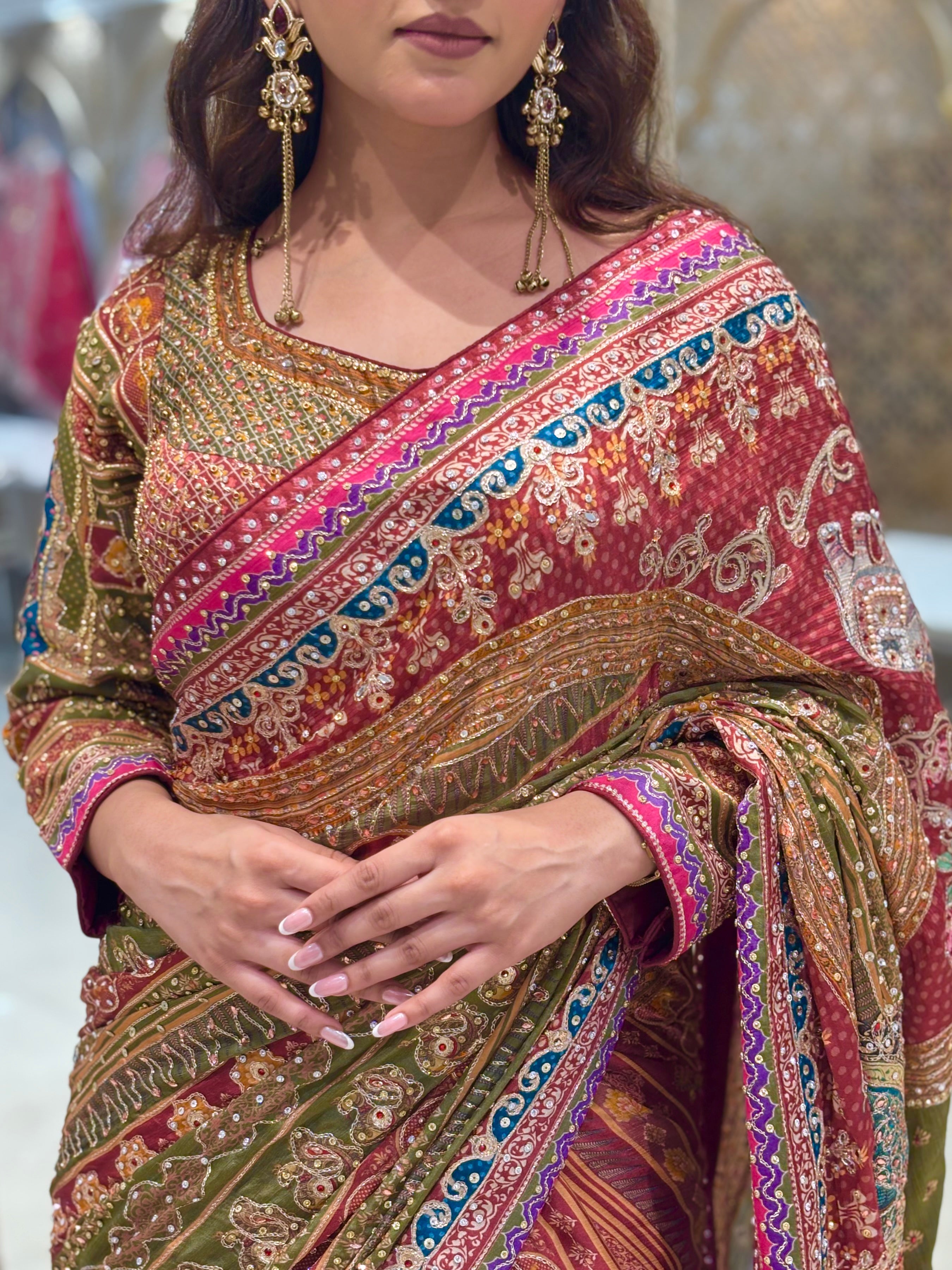 Royal Multi-Hues Embroidered Heritage Saree