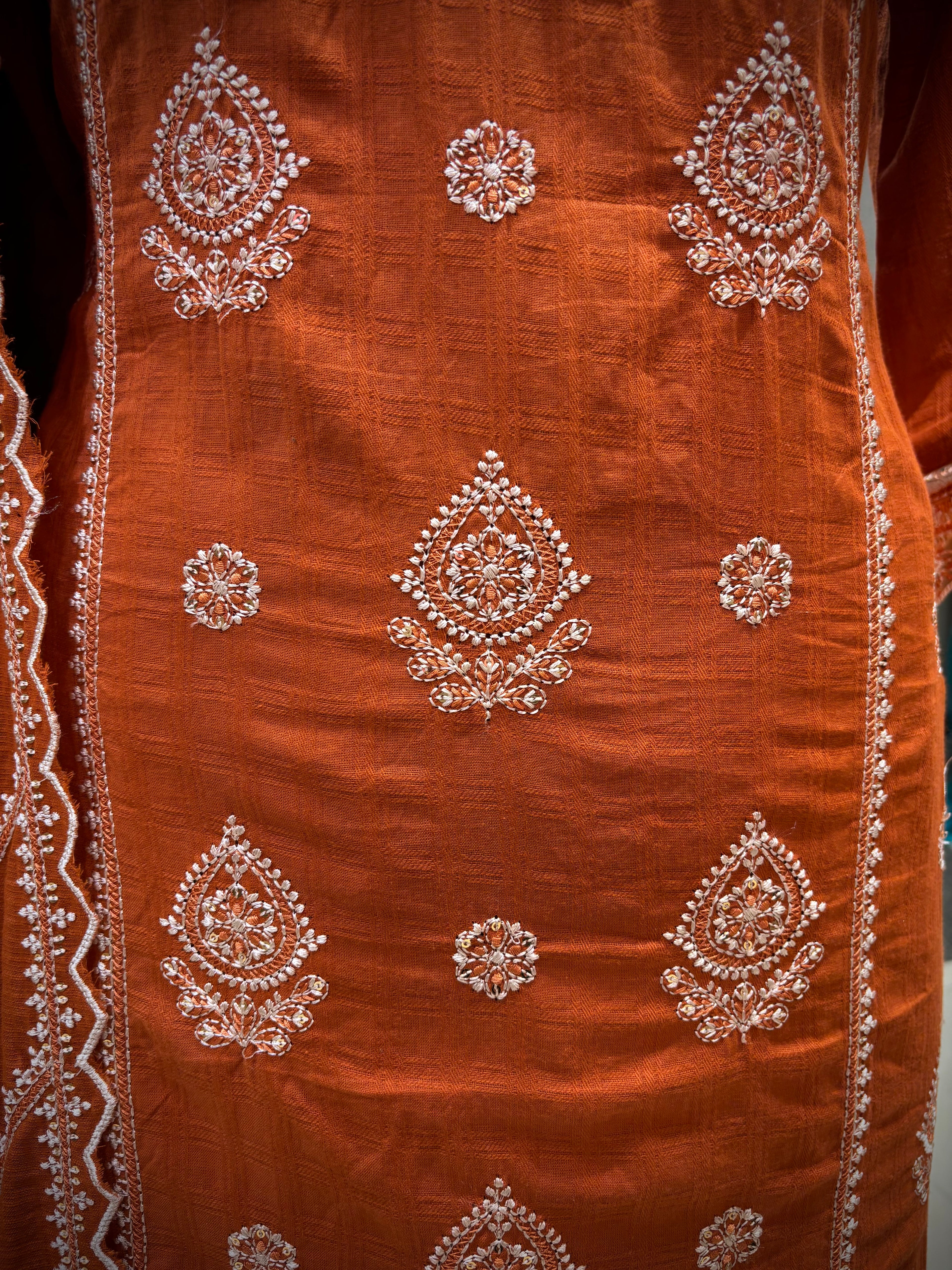 Earthy Rust Embroidered Kurta Set
