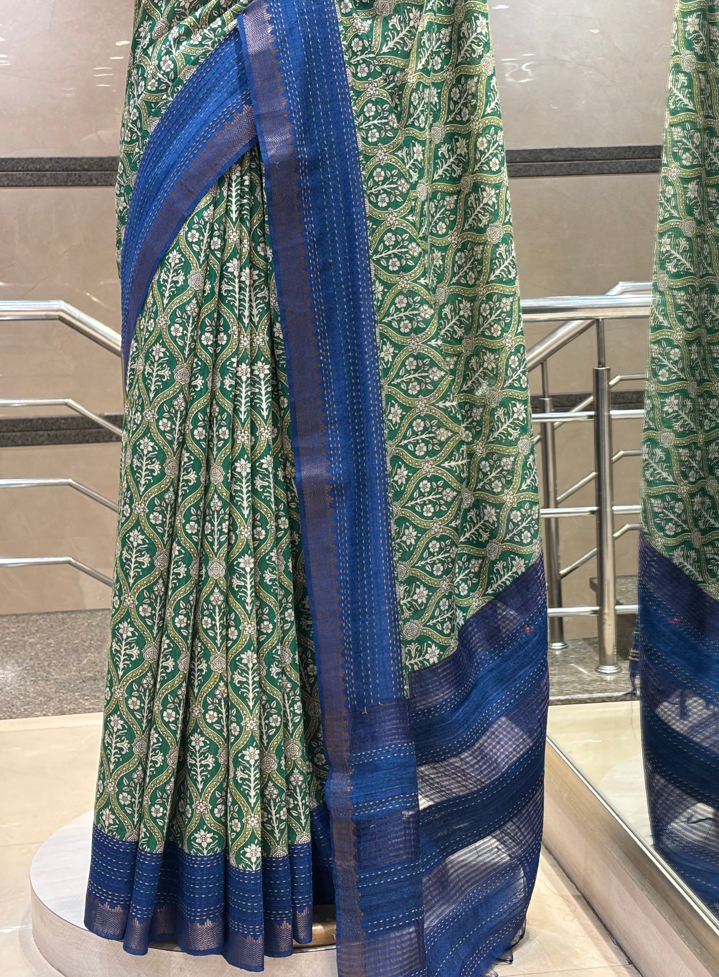 Hand-Printed Silk Saree