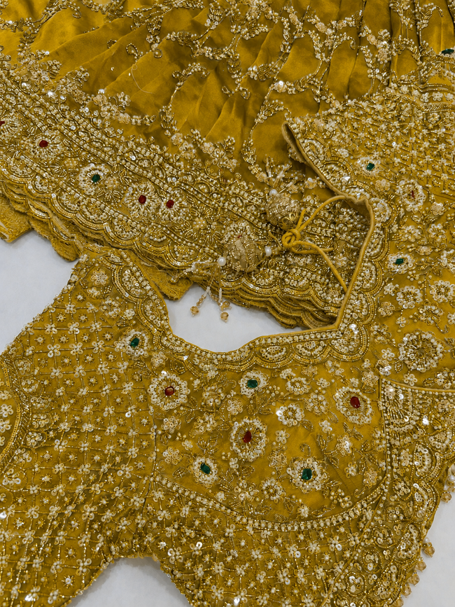Mustard Embellished Saree Set Hover Image