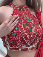 Crimson Glamour Pre-Draped Saree Set