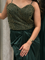 Emerald Green Embellished Drape Set