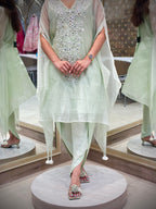Mint Hand-Embellished Kaftan & Dhoti Set