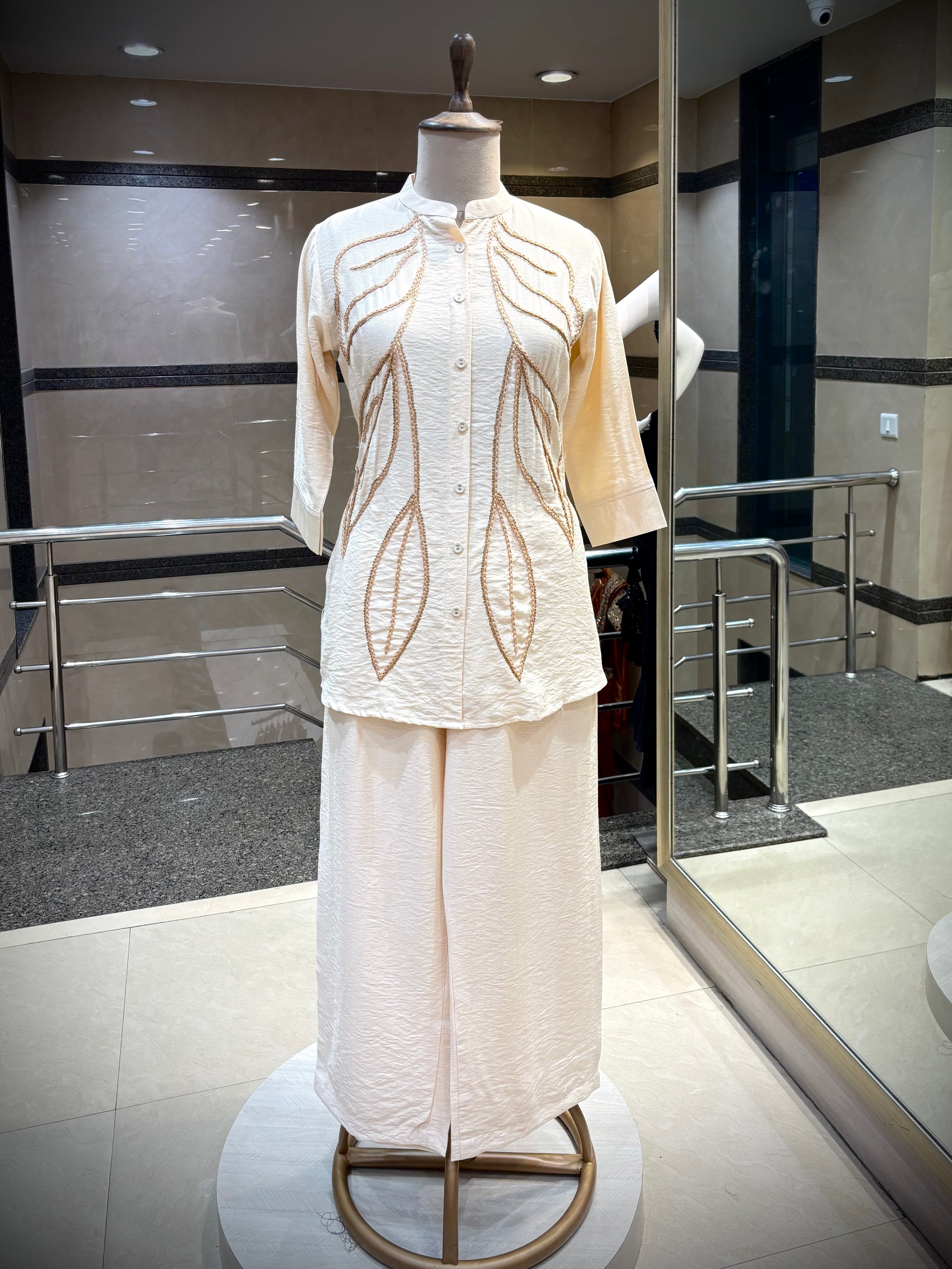 Ivory Co-ord Set with Artisanal Thread