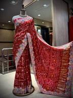 Royal Scarlet Silk Bandhani Saree