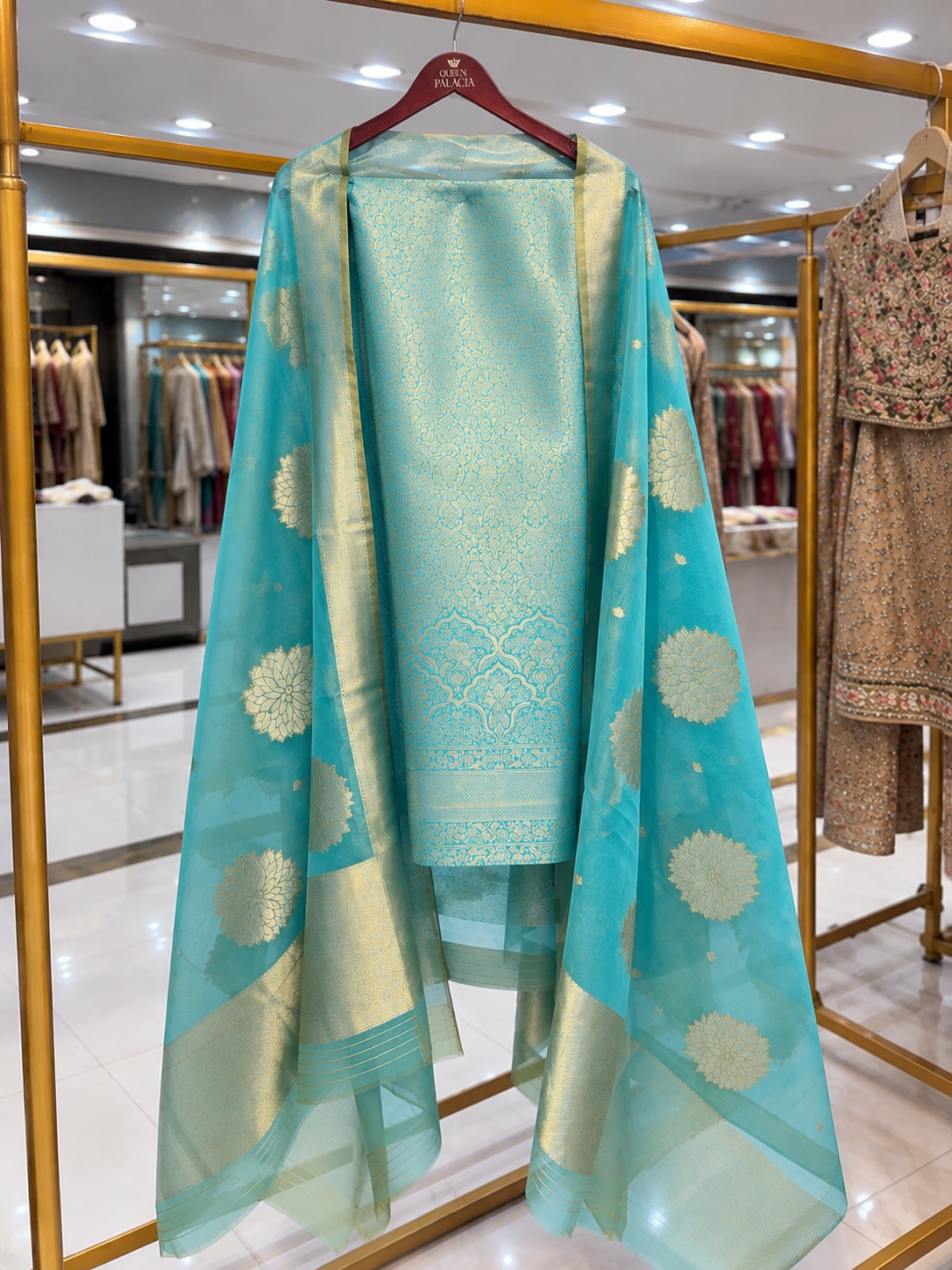 Firozi Zari Unstitched Suit Set
