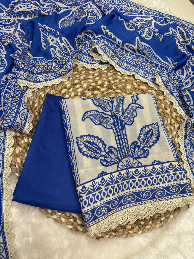 Royal Blue Unstitched Suit Set Hover Image