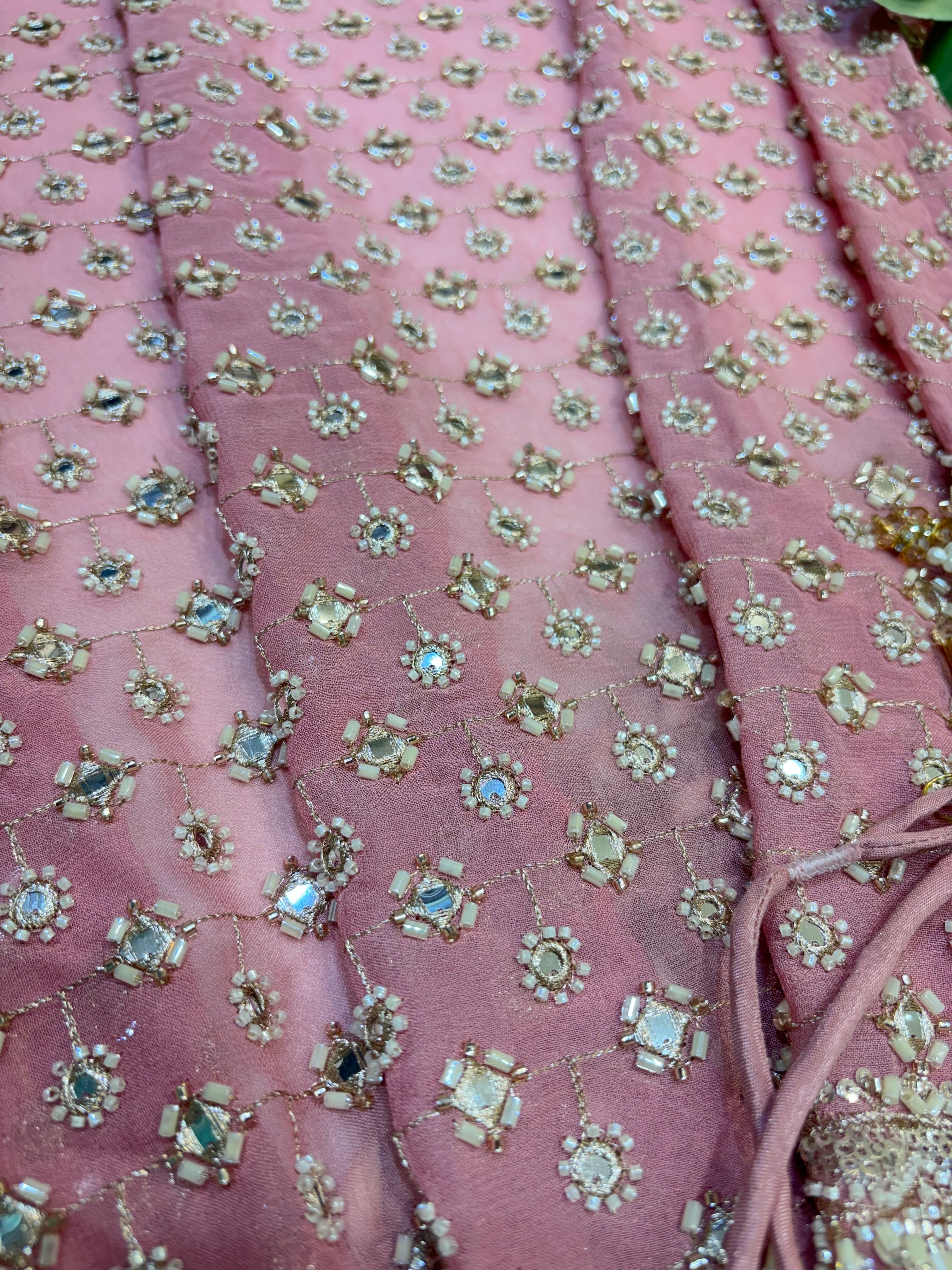 Blush Pink Mirror-Embellished Saree