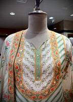 Sage & Coral Floral-Mughal Kurta Set