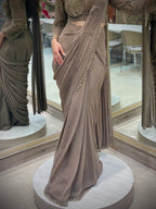 Misty Taupe Pre Draped Saree Set