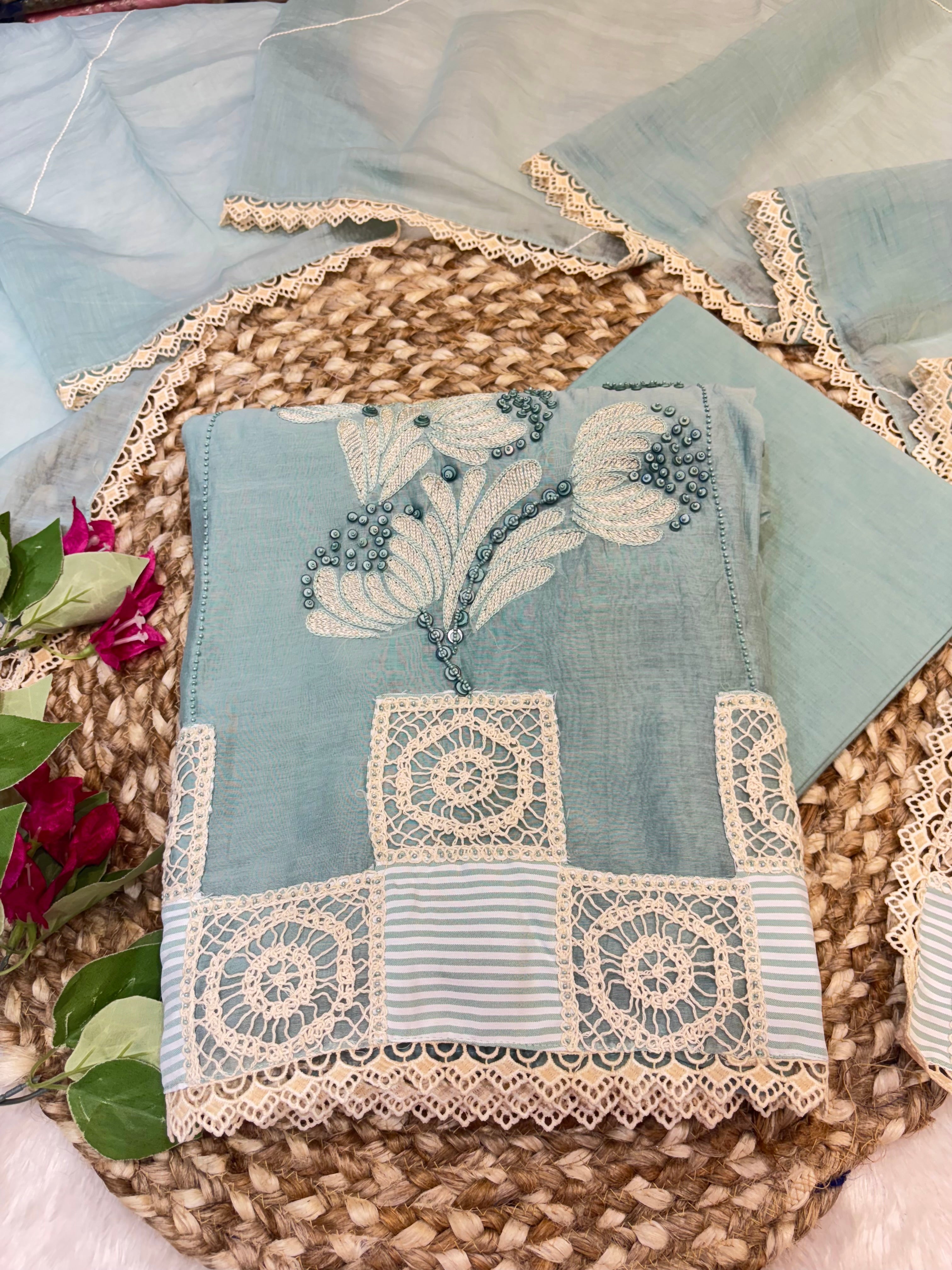 Mint Green Mul Unstitched Suit Set