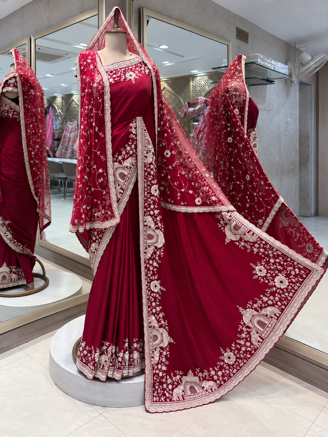 Bridal Embroidered Saree Hover Image