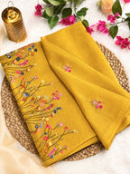 Mustard Saree with French Knot