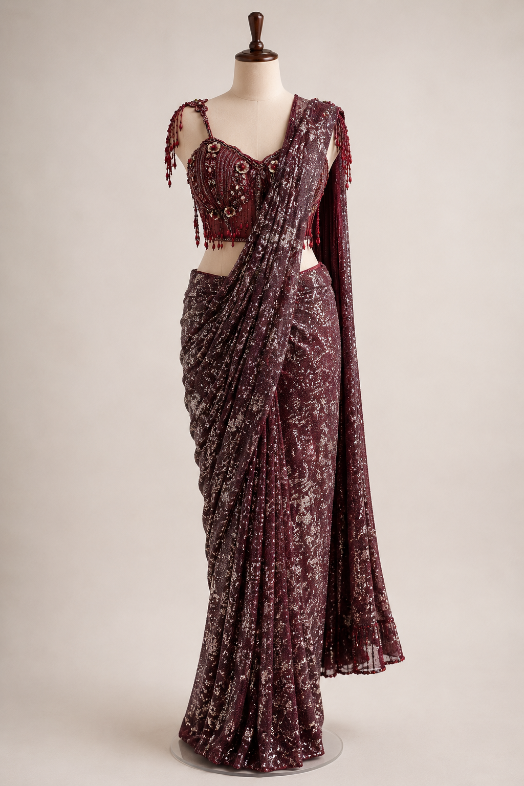 Burgundy Saree Set