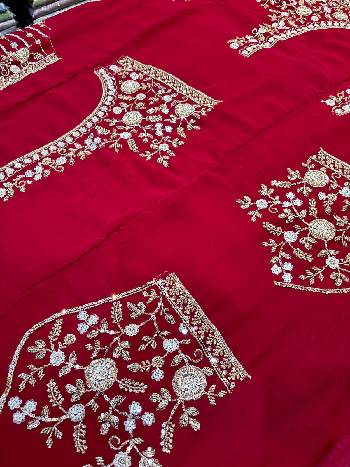 Surkh Red Embellished Saree