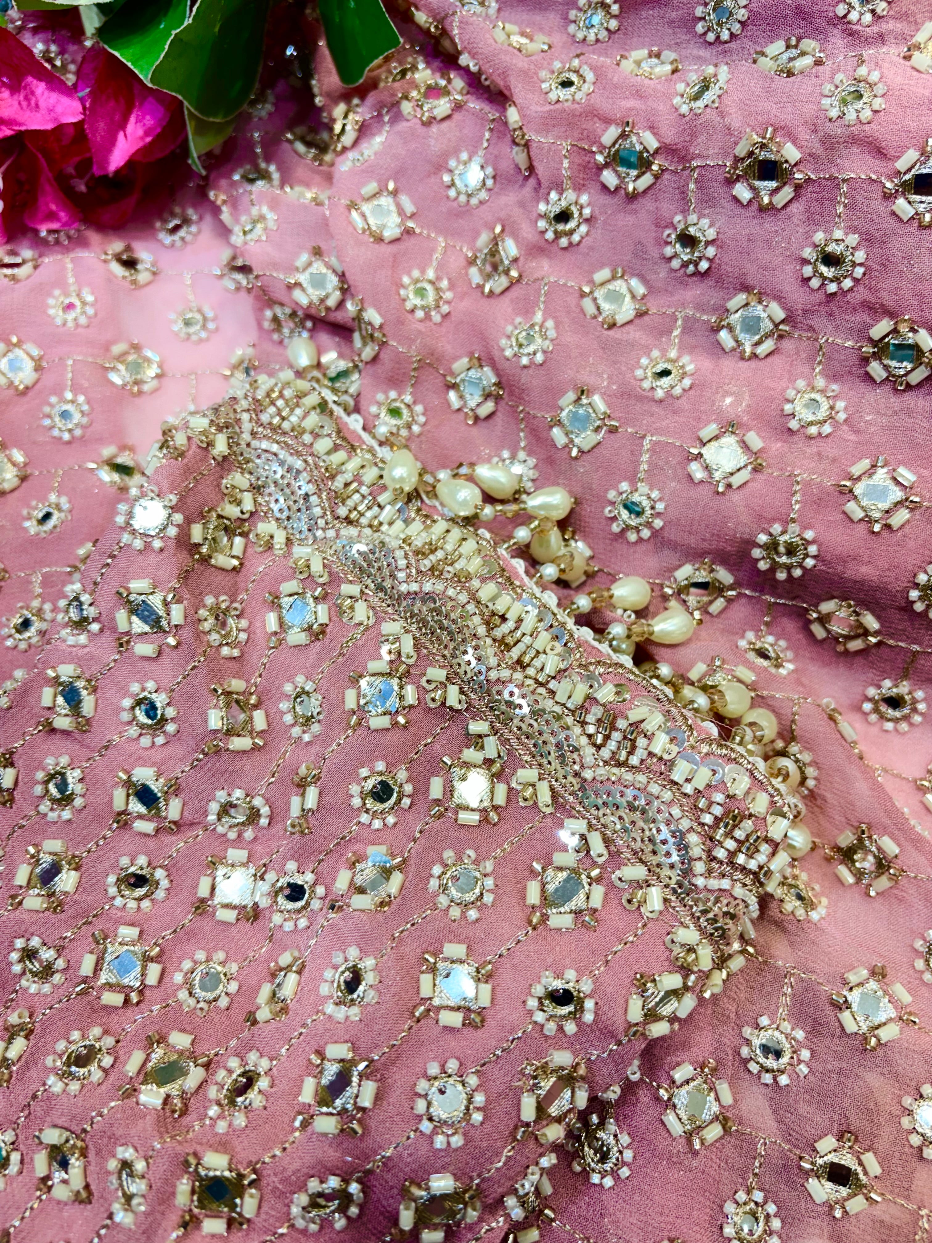 Blush Pink Mirror-Embellished Saree