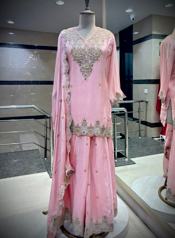 Pastel Pink Embellished Sharara Set