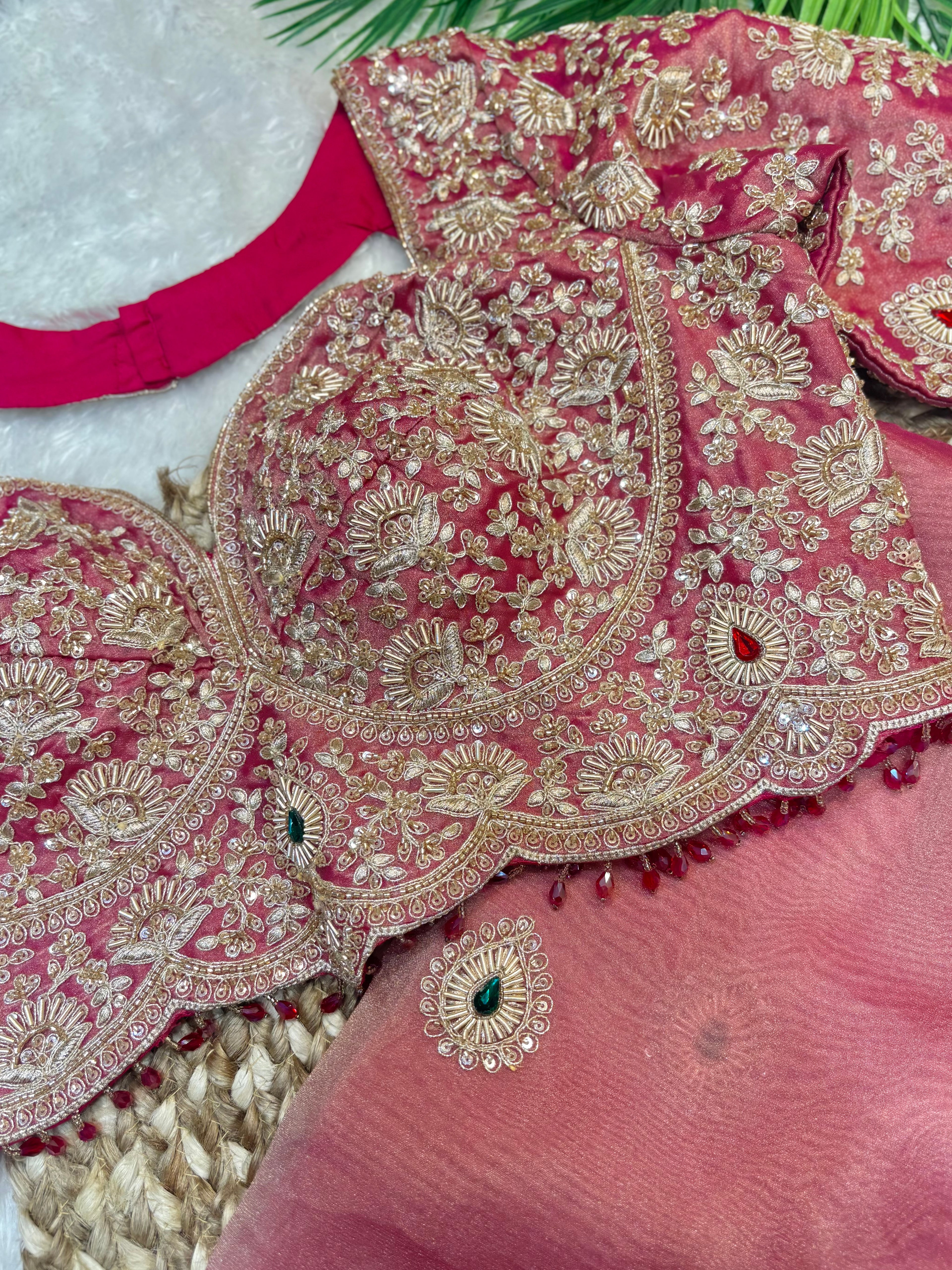 Rose Pink Saree with Embellished Blouse